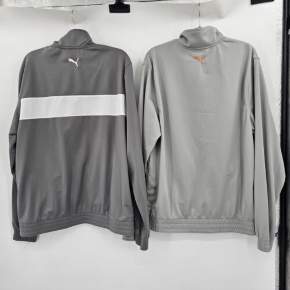 Puma Mens Medium Zip Up Track Jacket (Lot Of 2) Gray Logo Pockets 100% Polyester